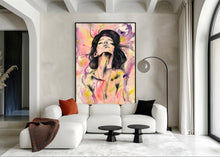 Load image into Gallery viewer, Fluid mixed-media painting of a woman lifting her face upward in a sensual, breath-filled moment of rebirth, with flowing pink, yellow, and violet washes and expressive charcoal lines by contemporary artist Pauline Hart.