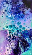 Load image into Gallery viewer, Abstract art with blue and purple bubbles on a dark background
